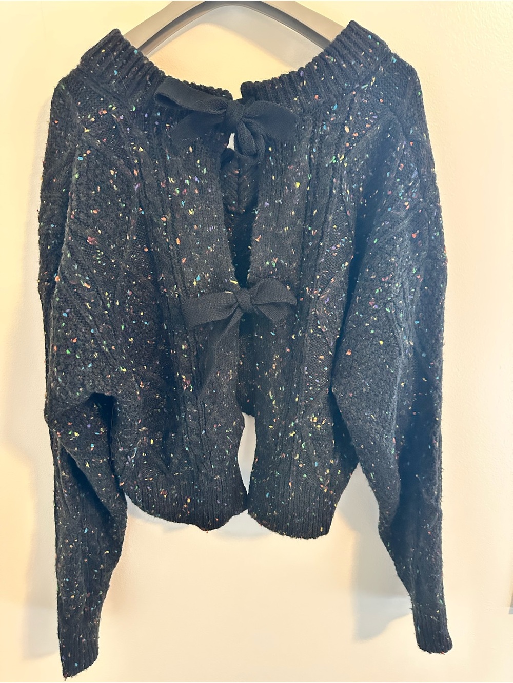 John + Jenn Black Rainbow Confetti Bow Back Sweater S